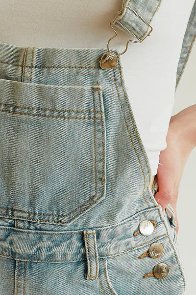 Stone Washed-out Denim Overalls