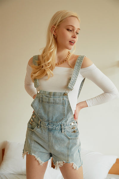 Stone Washed-out Denim Overalls