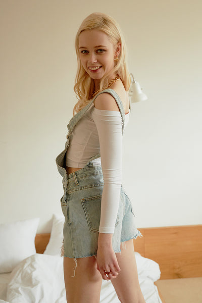 Stone Washed-out Denim Overalls