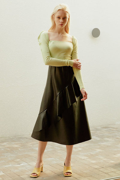 Penny Ruffled Pleather Skirt