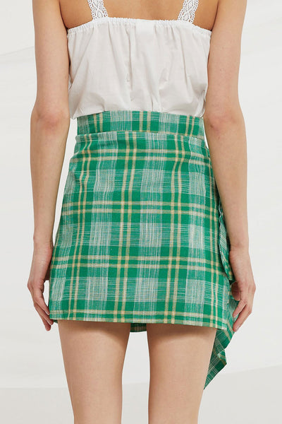 Danna Asymmetric Ruched Skirt in Check