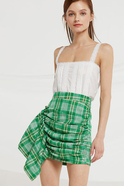 Danna Asymmetric Ruched Skirt in Check