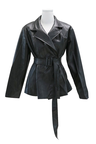 Layla Pintuck Pleather Jacket w/Belt