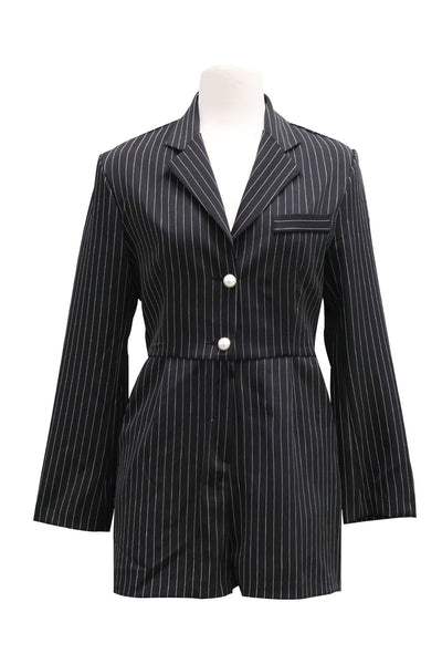 Nicolina Pinstripe Romper w/ Sash Belt