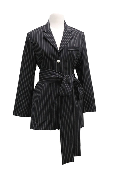 Nicolina Pinstripe Romper w/ Sash Belt