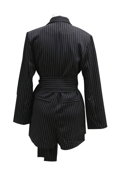 Nicolina Pinstripe Romper w/ Sash Belt