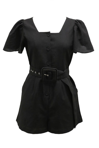 Rose Button Front Belted Romper