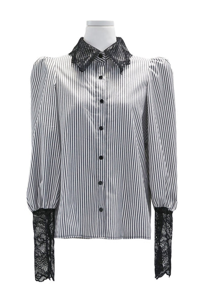 Madison Lace Collar Striped Blouse