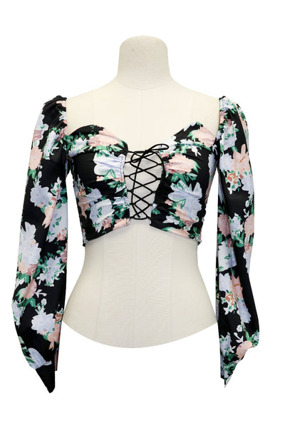 Adele Floral Lace Up Crop Top