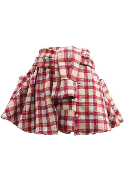 Lia Shirt Sleeve Tie Plaid Skort