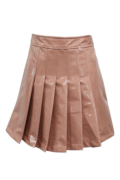 Delaney Pleated Mini Skirt in Patent Pleather