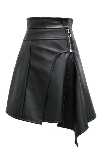 Reese Asymmetric Detail Pleather Skirt