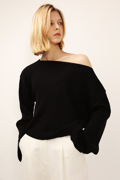 Vera Boat Neck Ribbed Knit Top