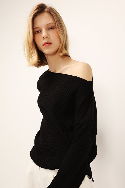 Vera Boat Neck Ribbed Knit Top