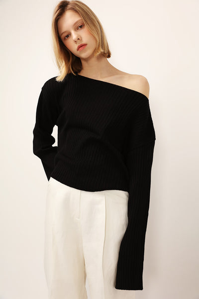 Vera Boat Neck Ribbed Knit Top