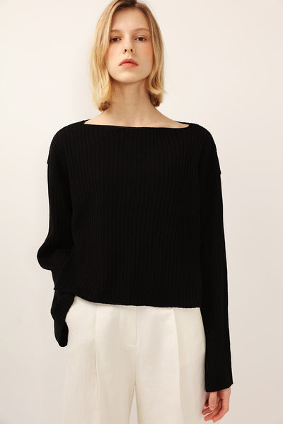 Vera Boat Neck Ribbed Knit Top