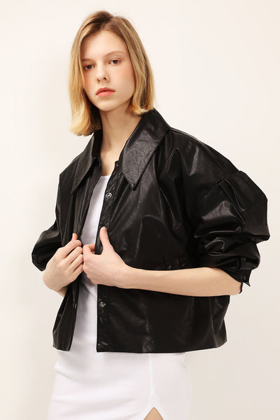 Mia Puff Sleeve Pleather Jacket