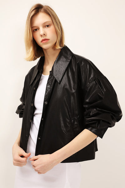 Mia Puff Sleeve Pleather Jacket