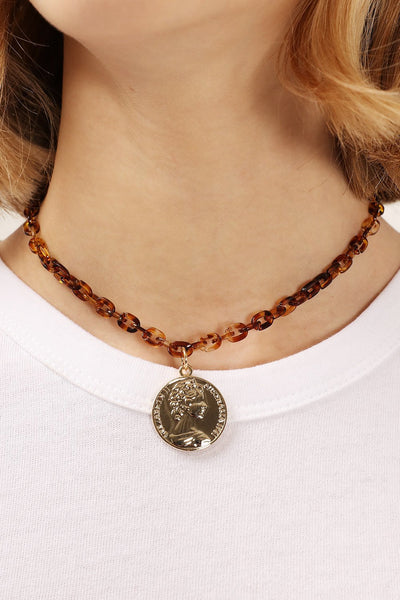 Coin Pendant Acrylic Chain Necklace