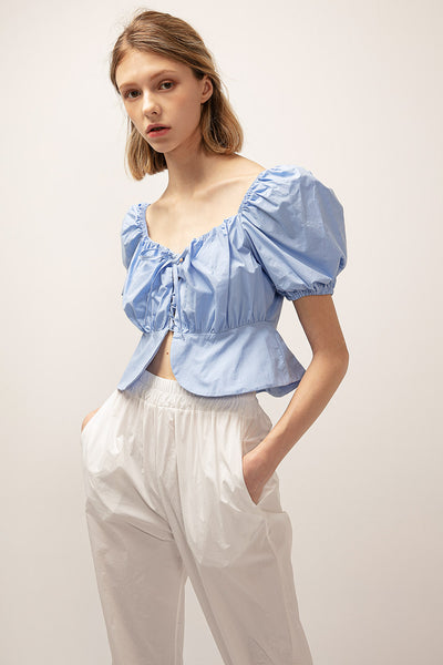 Ivy Puff Sleeve Lace Up Top