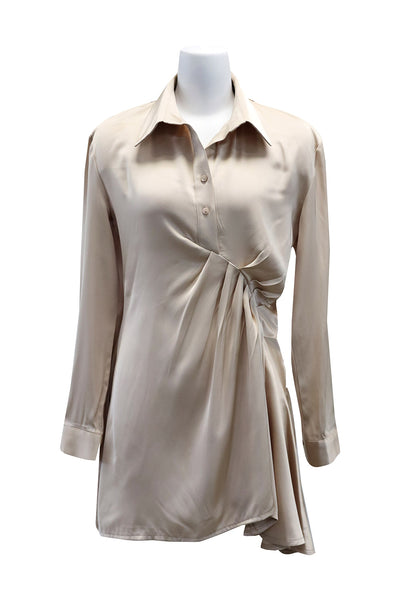 Cadence Satin Ruched Shirt Dress