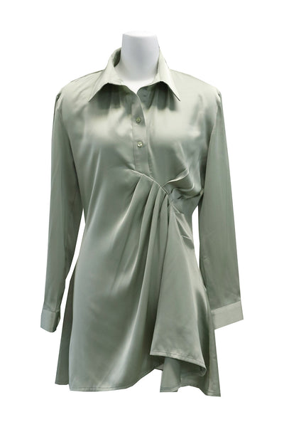 Cadence Satin Ruched Shirt Dress