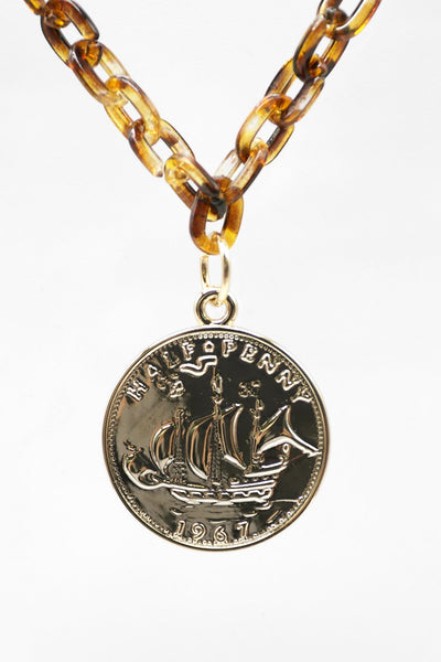 Coin Pendant Acrylic Chain Necklace