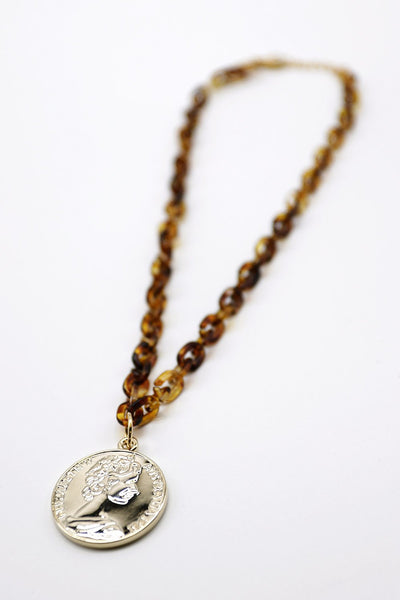 Coin Pendant Acrylic Chain Necklace