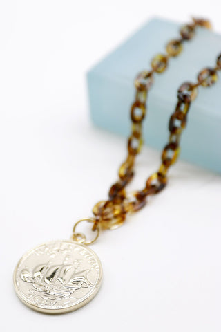 Coin Pendant Acrylic Chain Necklace