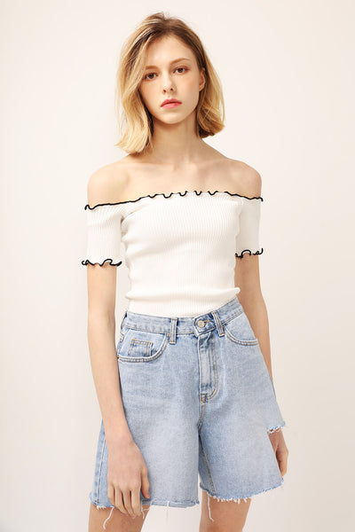 Hailey Contrast Trim Off Shoulder Top