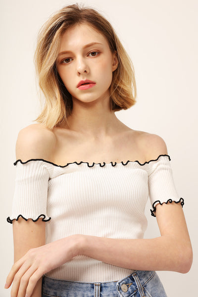 Hailey Contrast Trim Off Shoulder Top