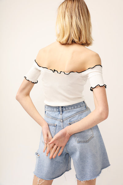 Hailey Contrast Trim Off Shoulder Top