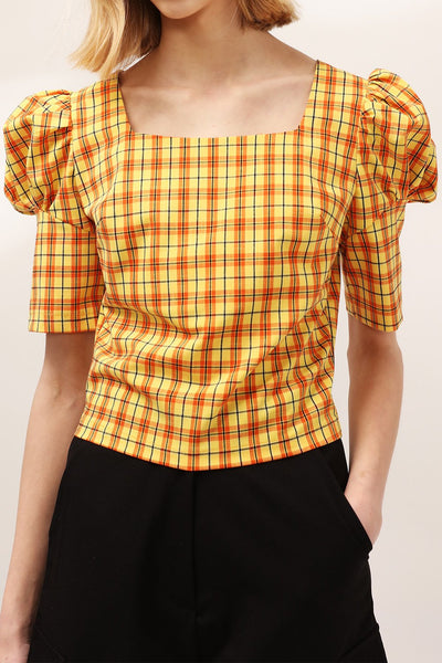 Mila Puff Sleeve Plaid Blouse