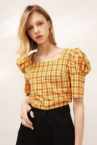 Mila Puff Sleeve Plaid Blouse