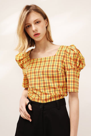 Mila Puff Sleeve Plaid Blouse