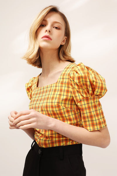 Mila Puff Sleeve Plaid Blouse