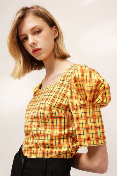 Mila Puff Sleeve Plaid Blouse