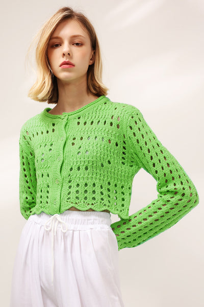 Aria Fishnet Knit Cropped Cardigan