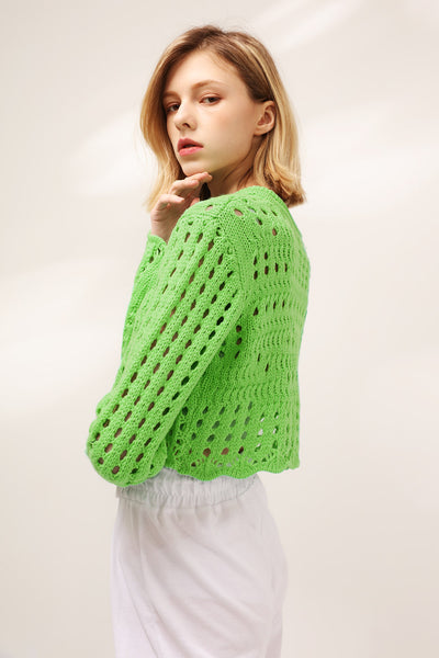 Aria Fishnet Knit Cropped Cardigan