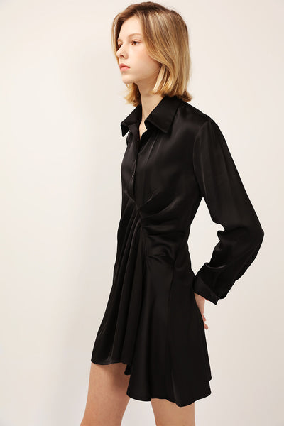 Cadence Satin Ruched Shirt Dress