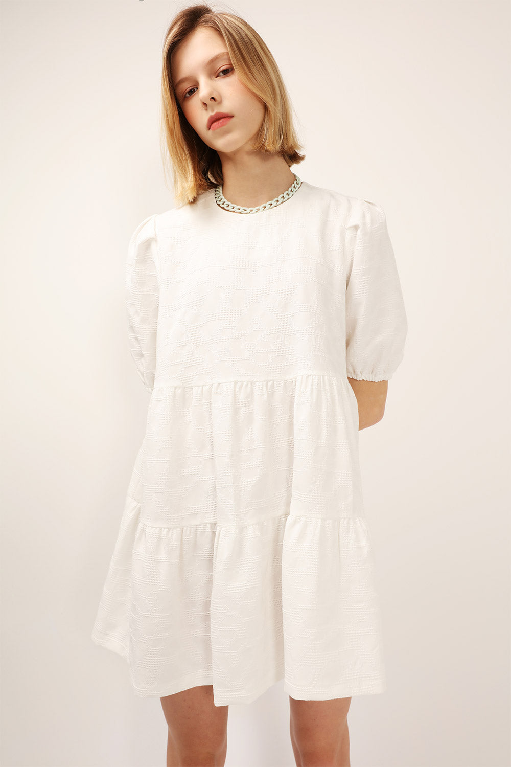 Siena Puff Sleeve Jacquard Dress